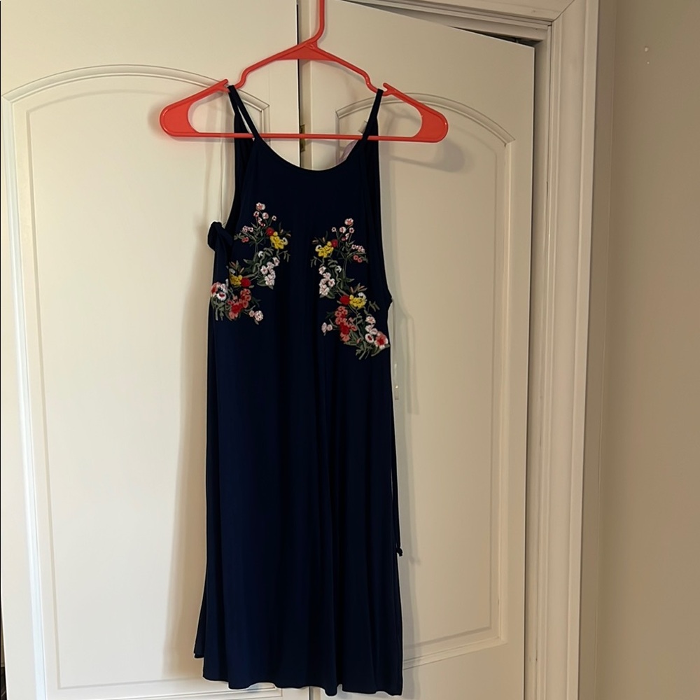 Floral Embroidered Navy Kids Dress